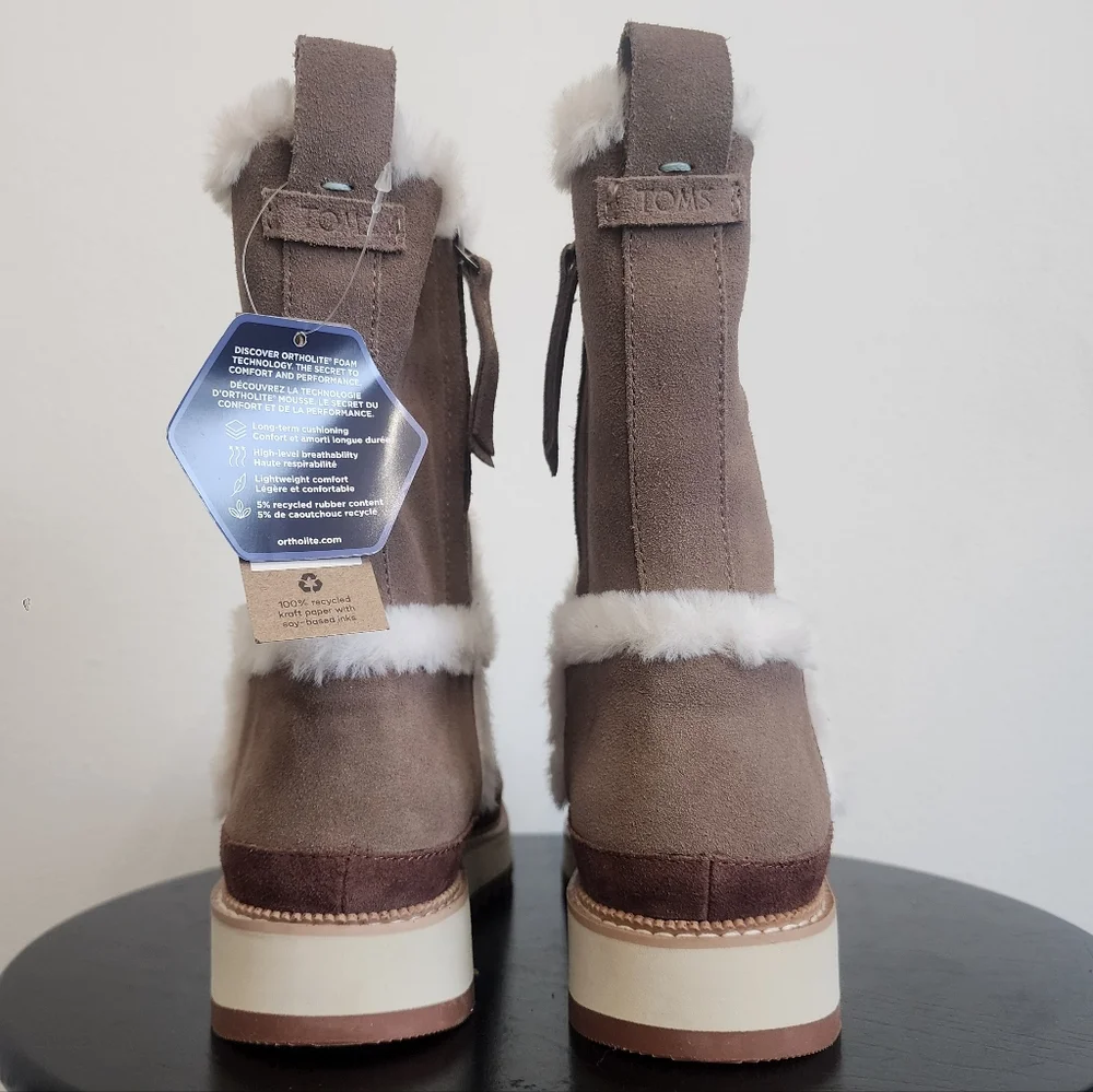 NWT TOMS Makenna Water Resistant Leather Suede Boots Grey Size 8